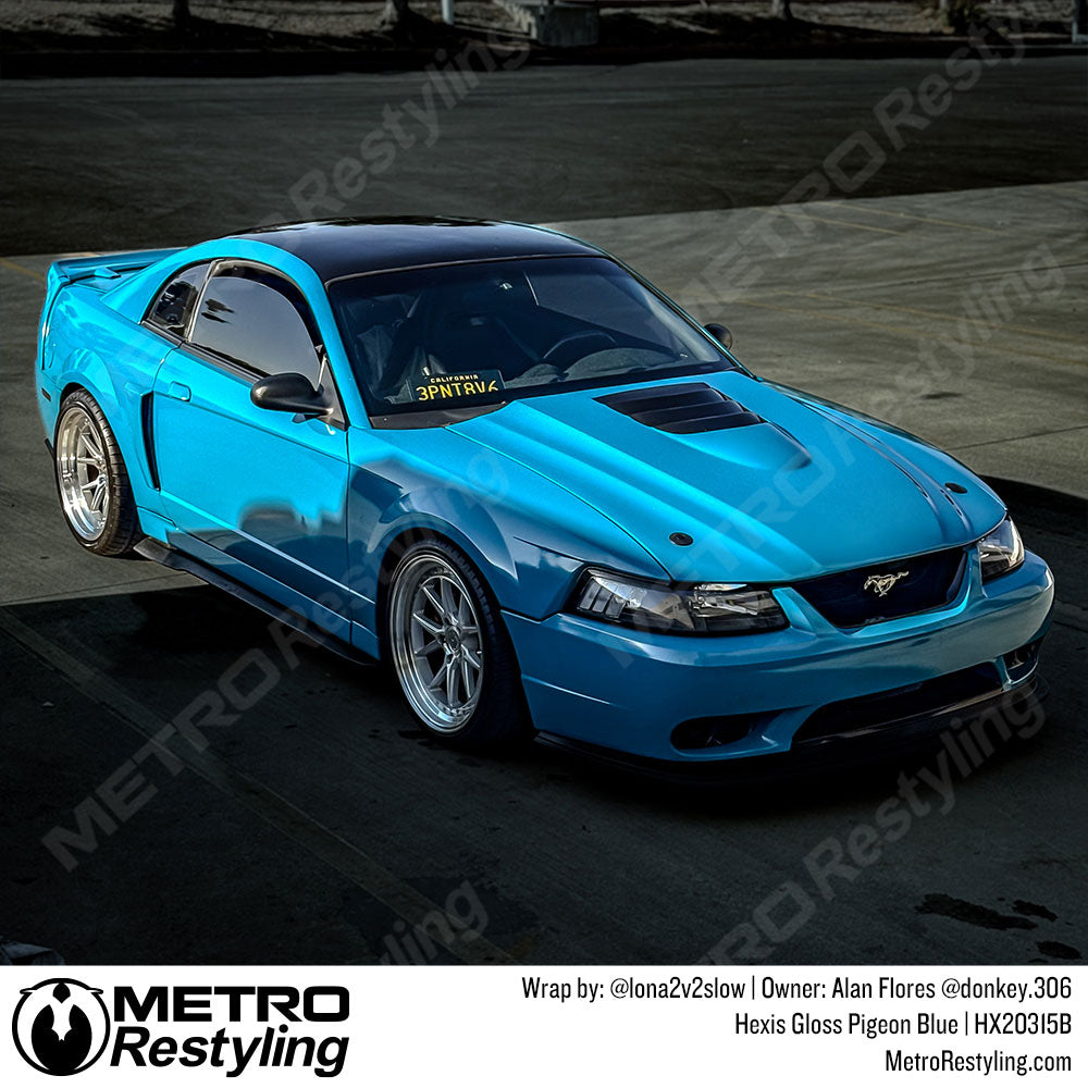 gloss blue ford mustang wrap