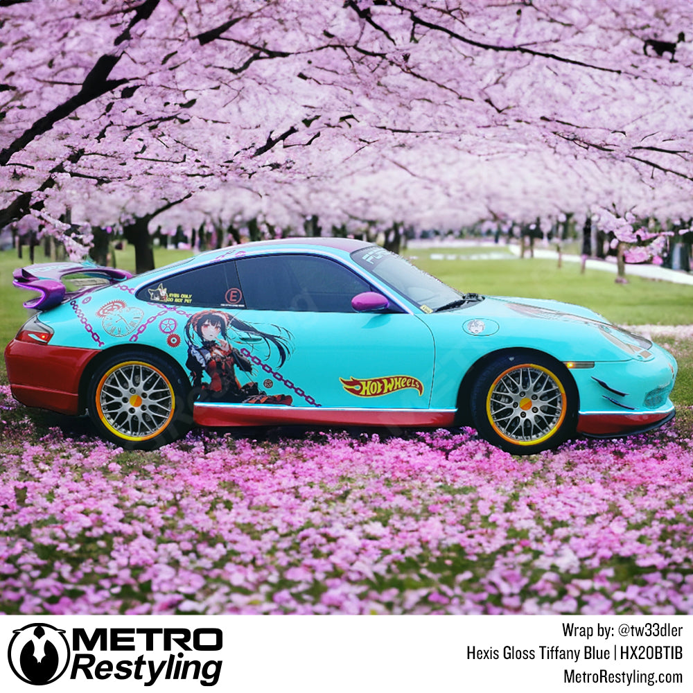 tiffany blue Porsche vinyl wrap