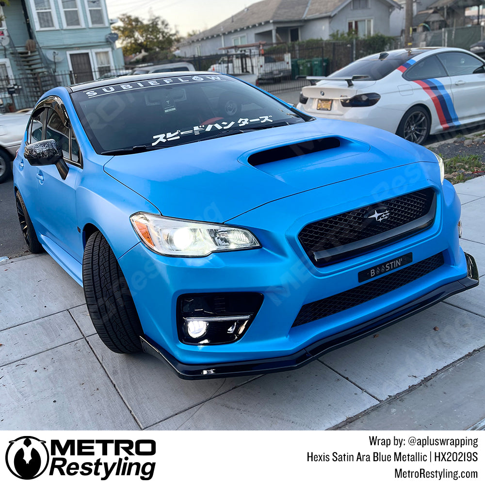 satin blue metallic wrap