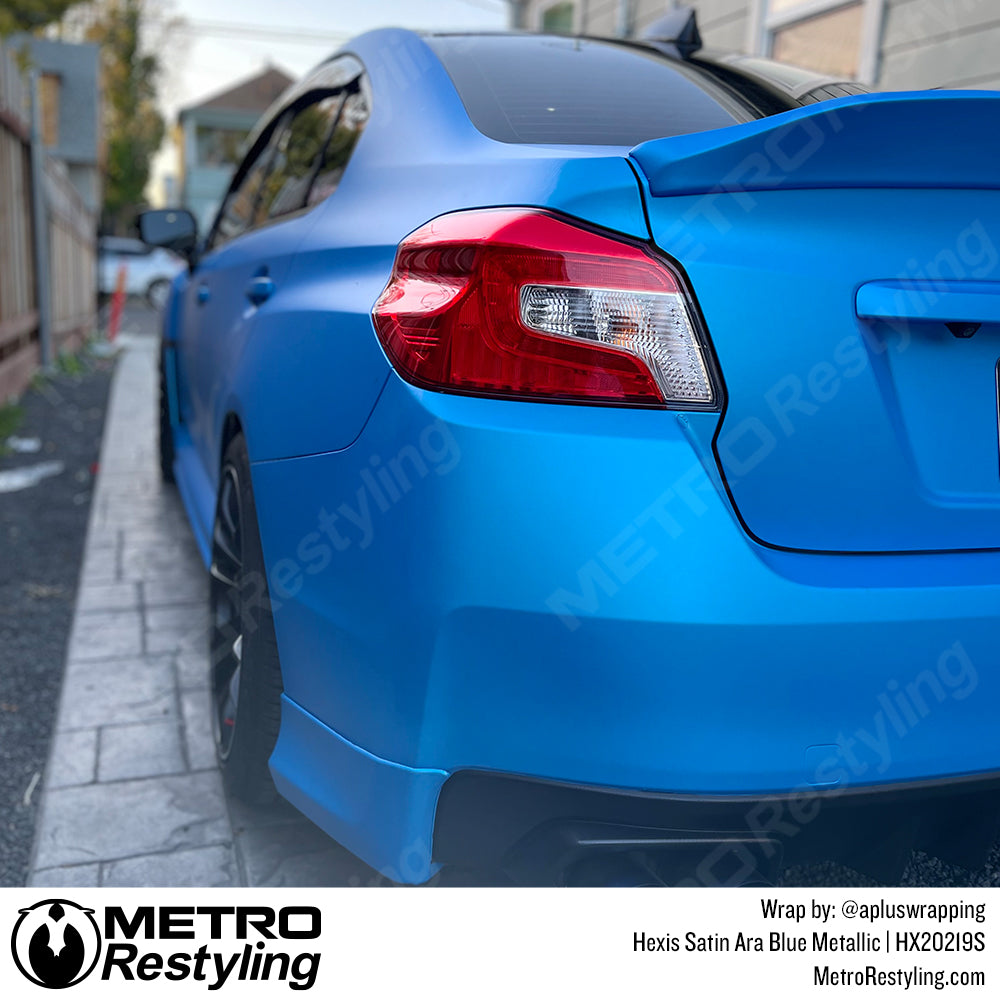 blue metallic subaru vinyl wrap