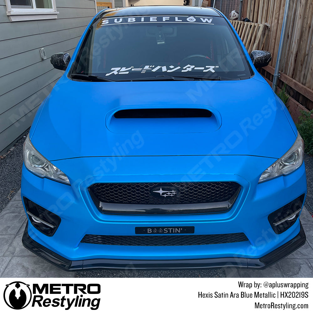satin blue metallic subaru wrap