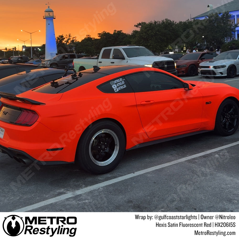 satin red mustang wrap