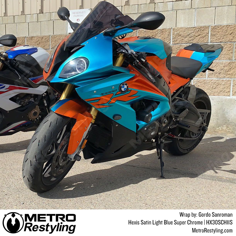 light blue motorcycle wrap