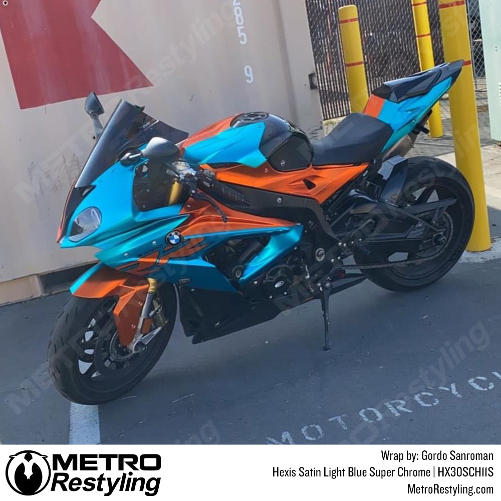 light blue chrome motorcycle