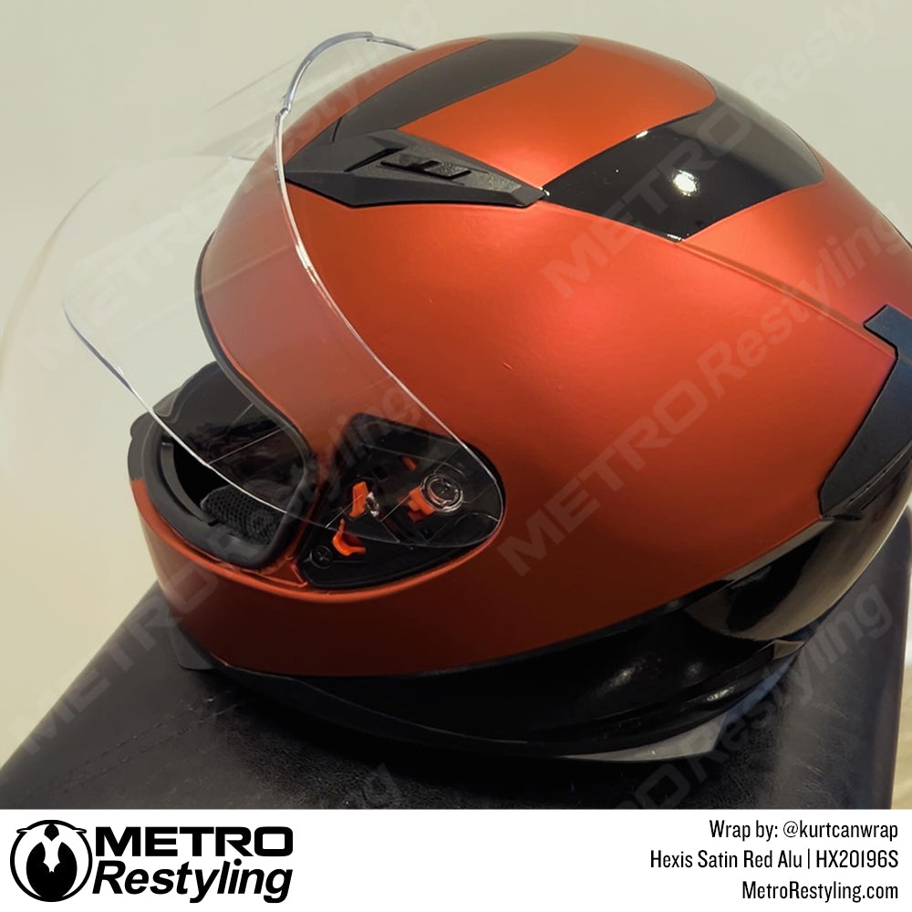red satin helmet vinyl wrap