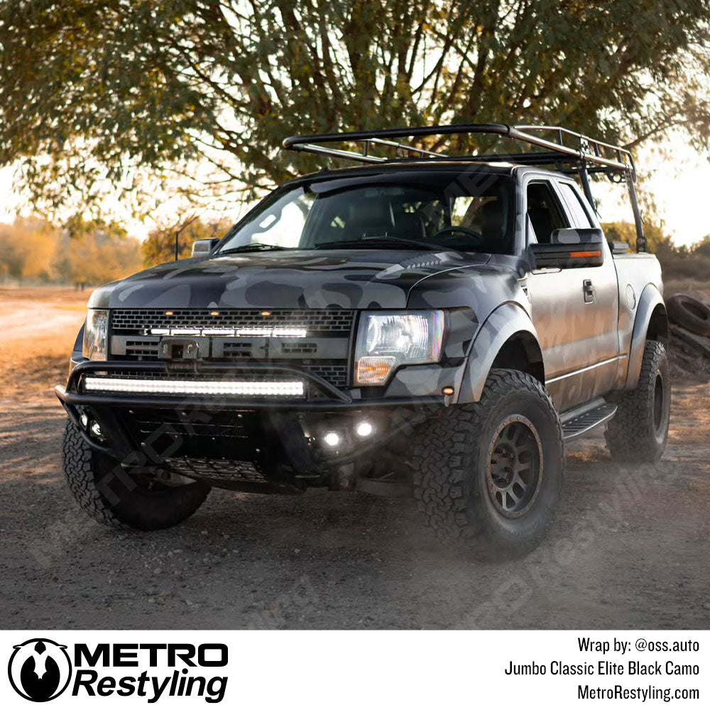 black camo truck wrap