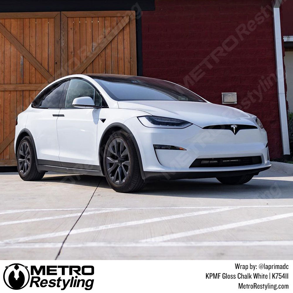 Gloss Chalk White Vinyl Wrapped Tesla