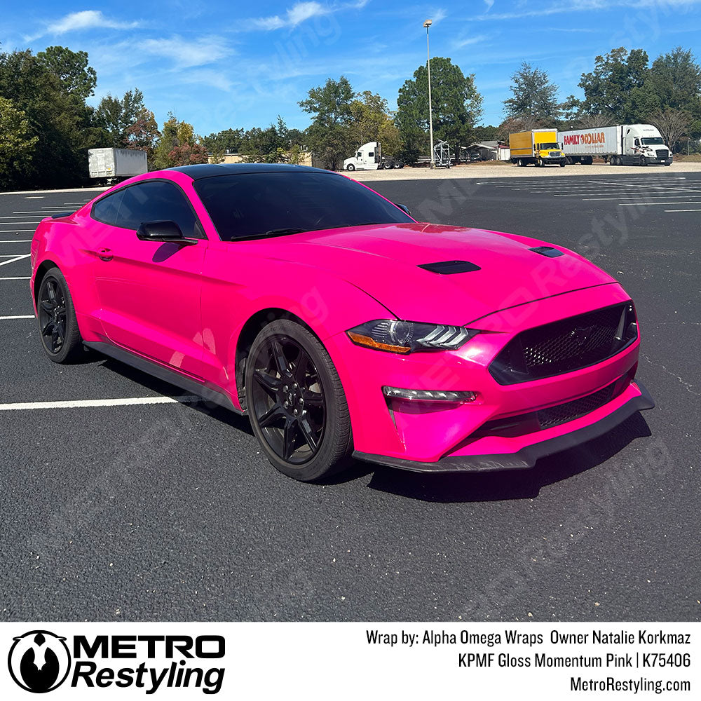 glossy pink mustang wrap