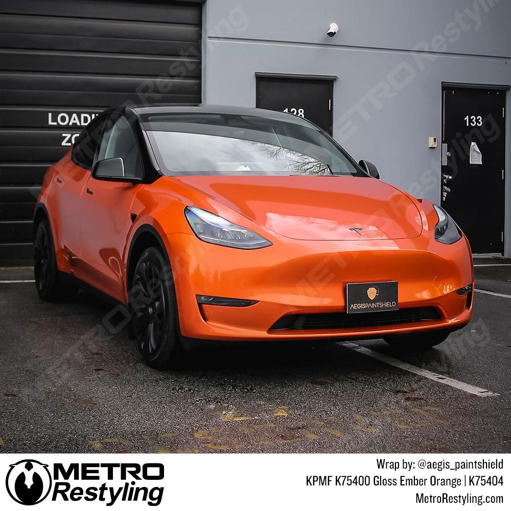 bright orange tesla wrap