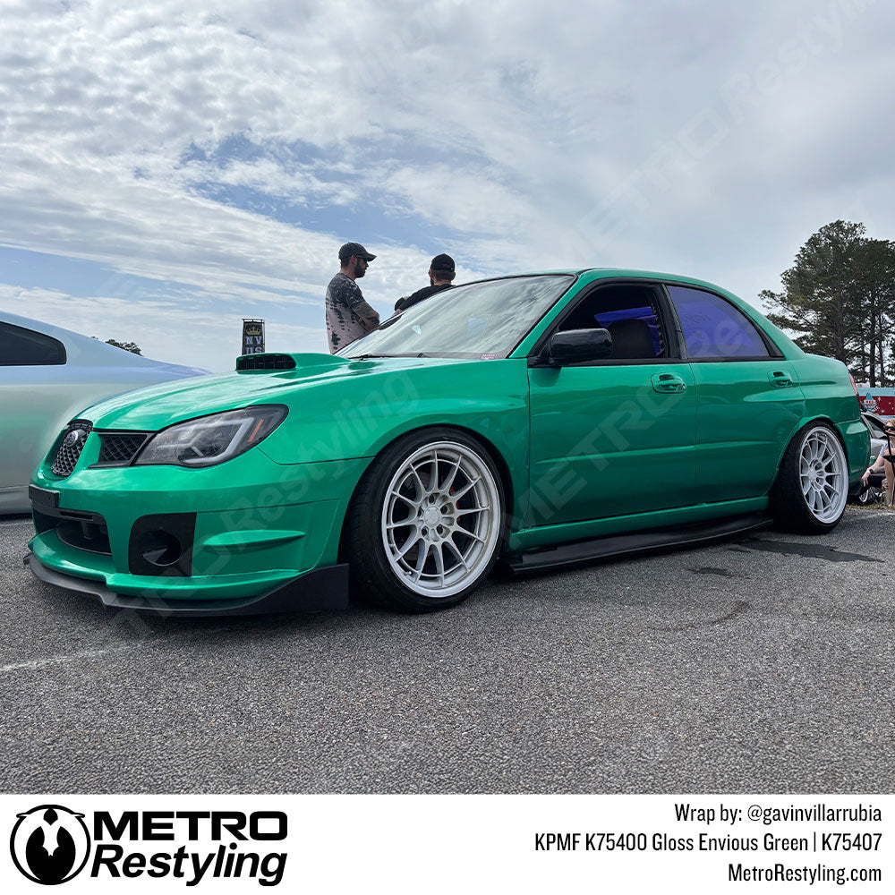 green subaru wrx wrap