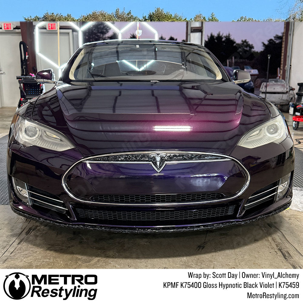 tesla with purple wrap