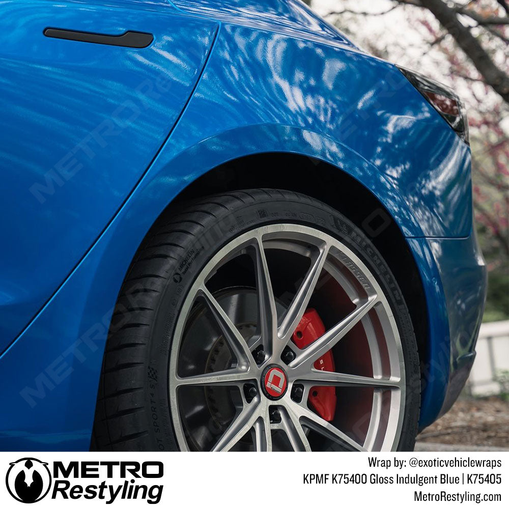 tesla with blue wrap