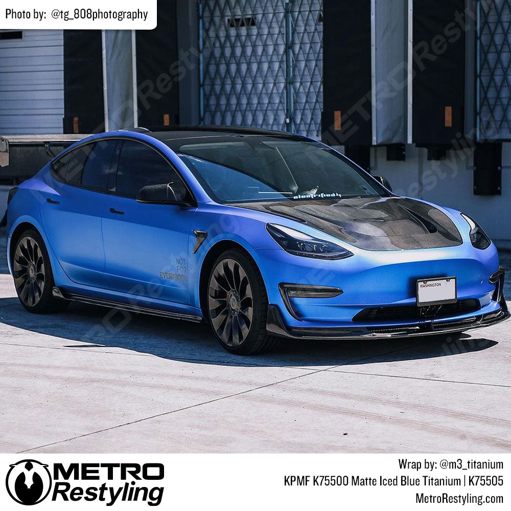 Blue tesla vinyl wrap