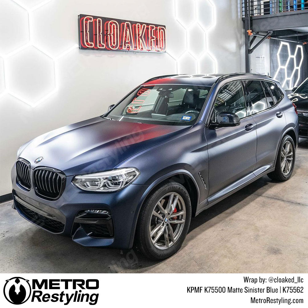 matte dark blue bmw wrap