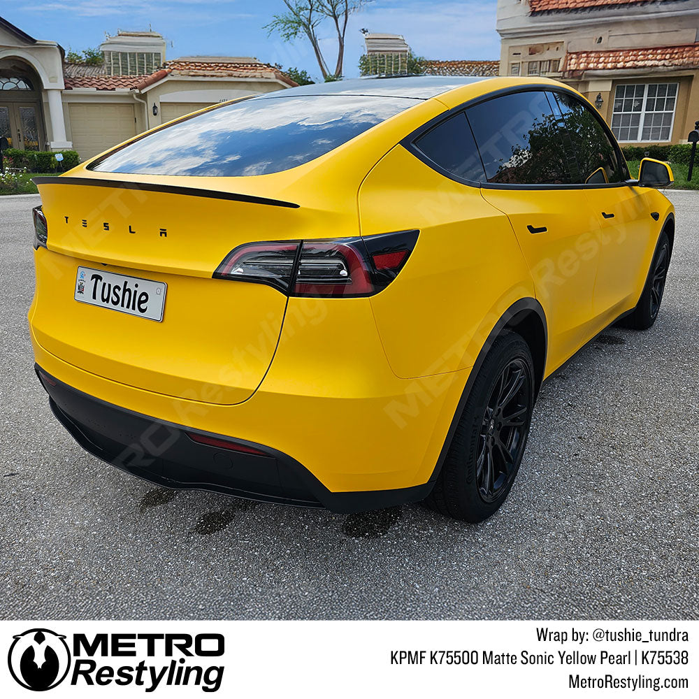 matte yellow tesla wrap