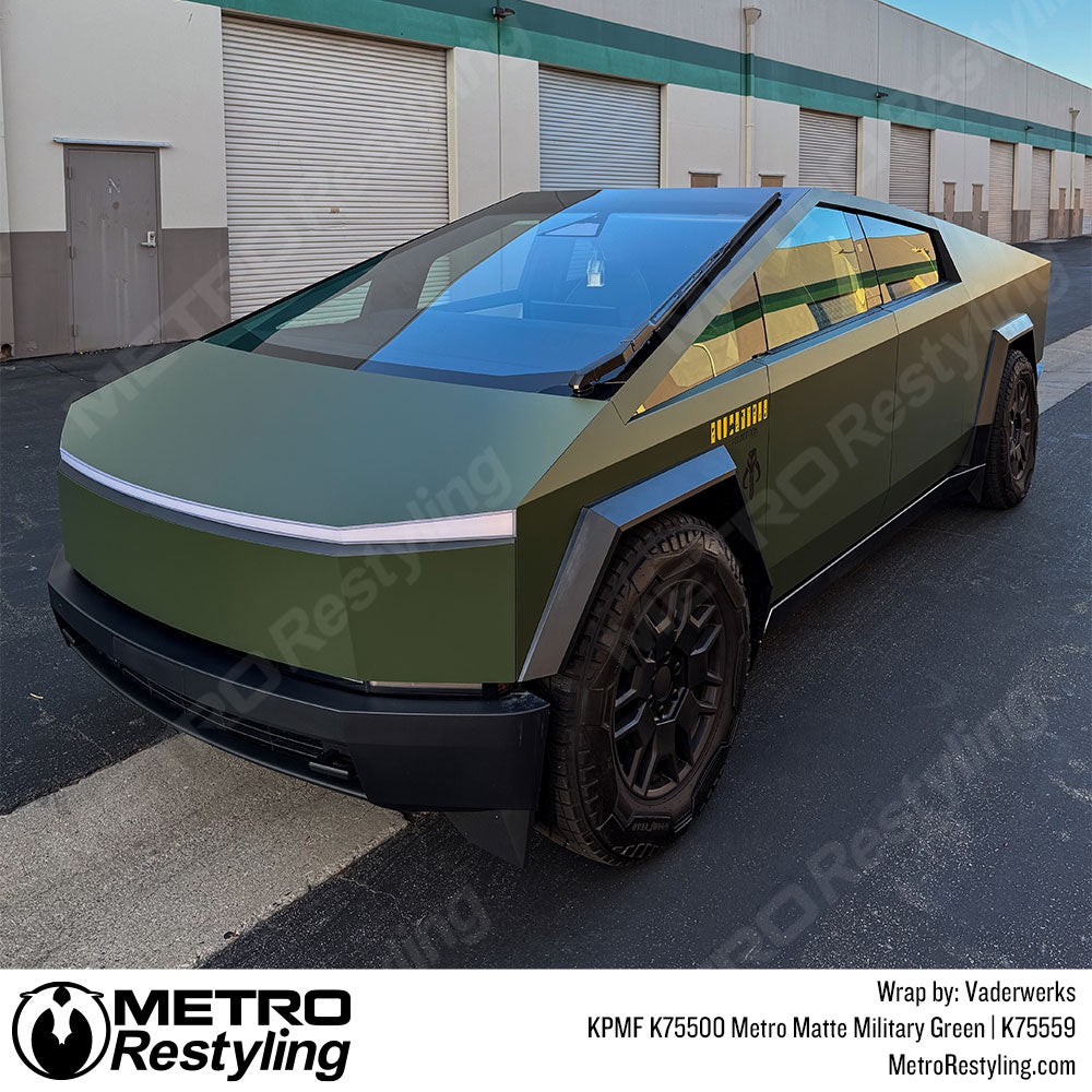 army green cybertruck wrap