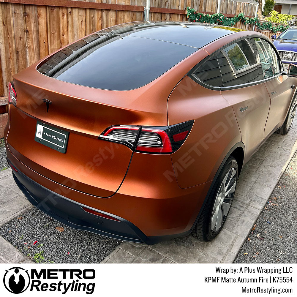 orange tesla model y wrap