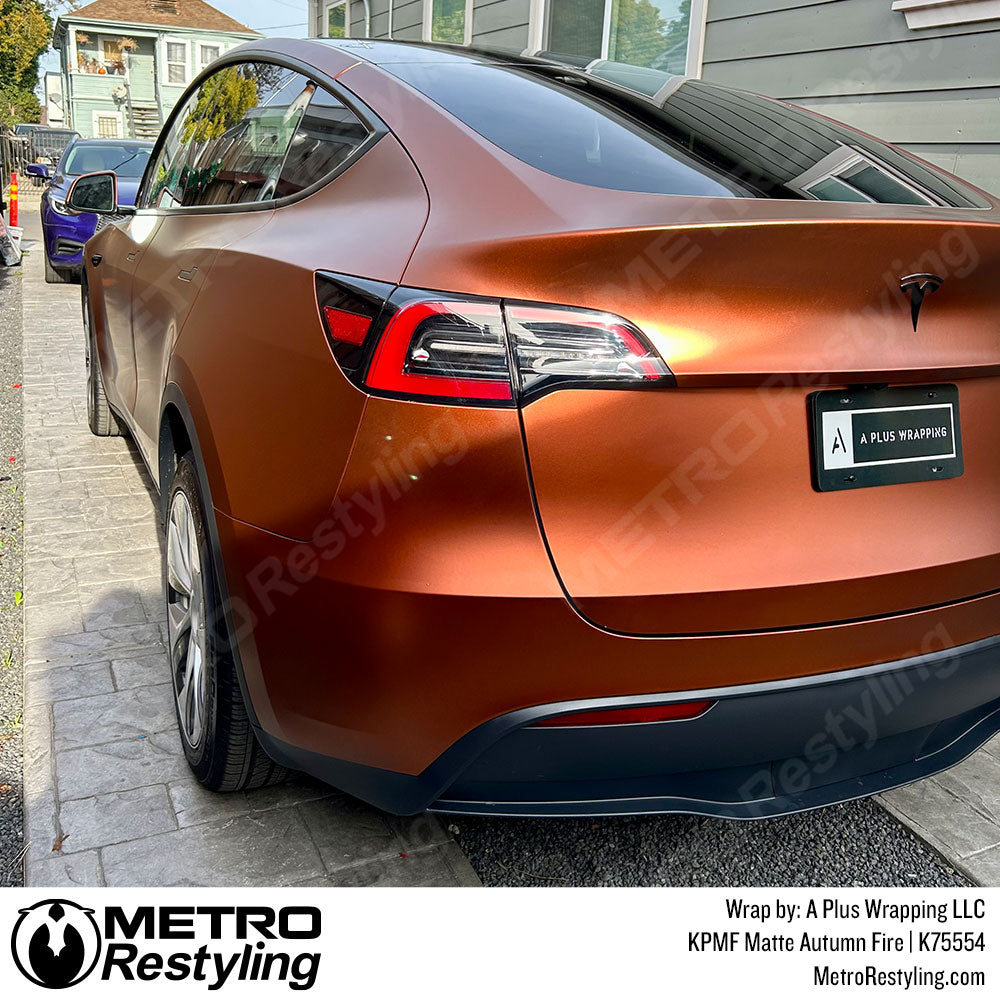 autumn fire tesla model y vinyl wrap