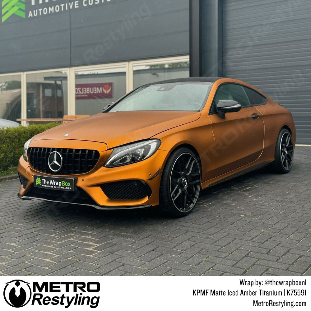 Mercedes with orange vinyl wrap