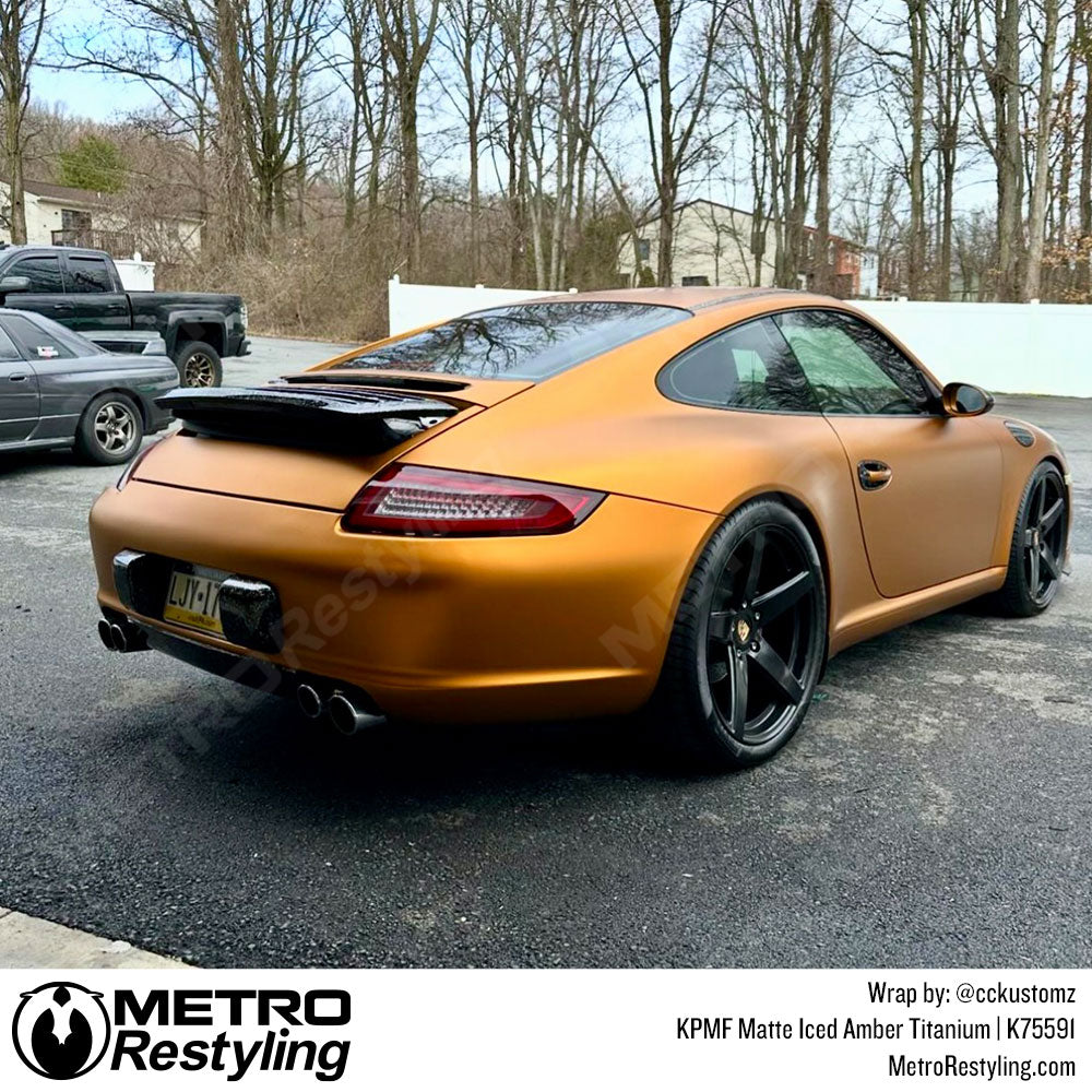 matte orange titanium porsche wrap