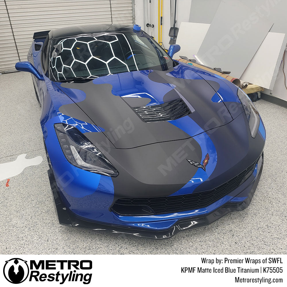 matte blue corvette wrap