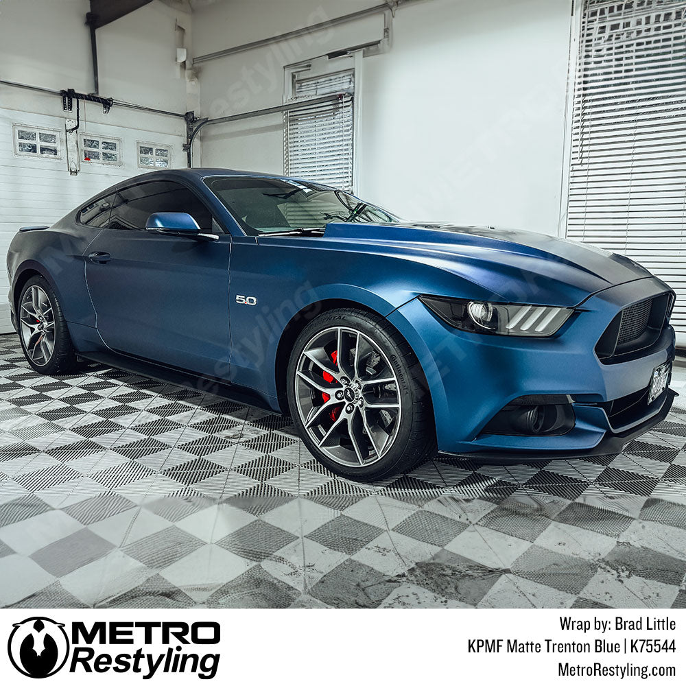 matte blue mustang wrap