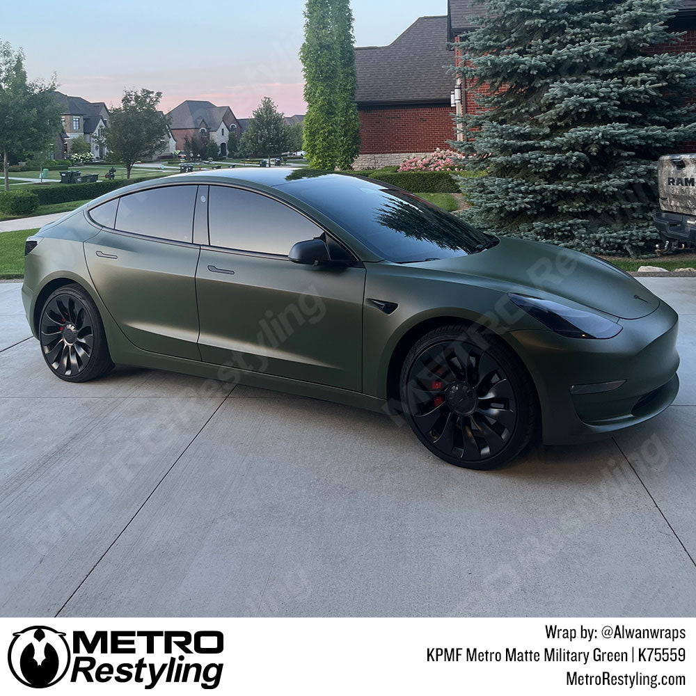 Matte Green Tesla Vinyl Wrap