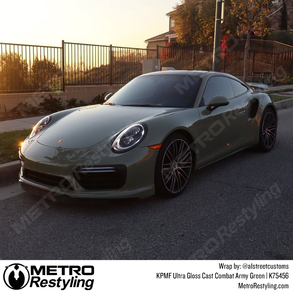army green porsche wrap