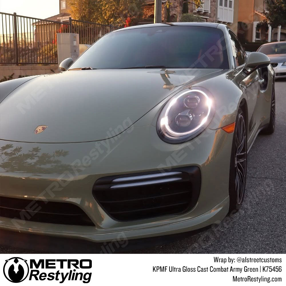 army green porsche wrap