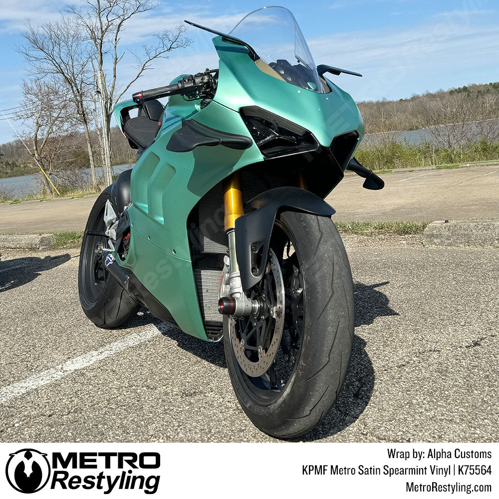satin spearmint motorcycle wrap