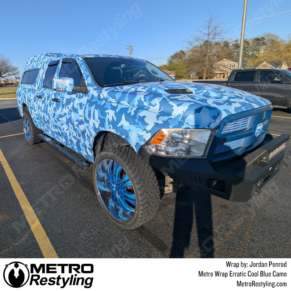 erratic blue camo truck wrap