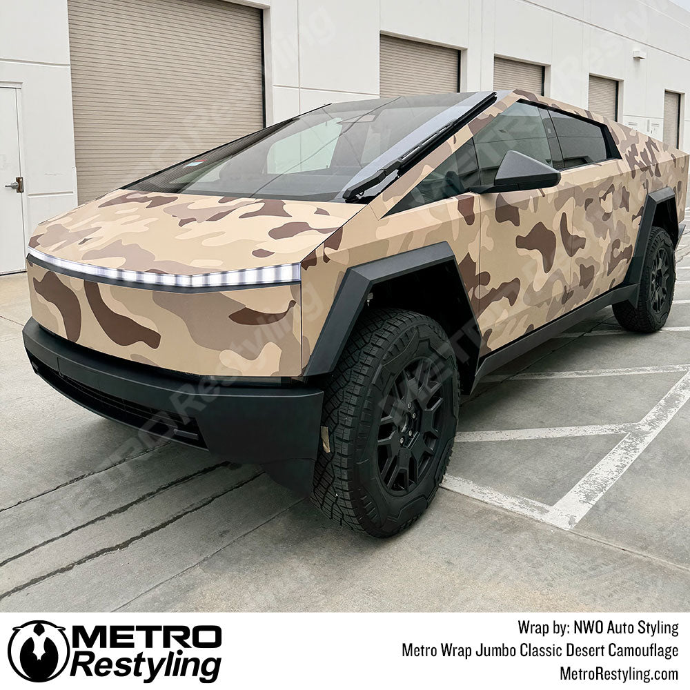 cybertruck wrapped in desert camo wrap