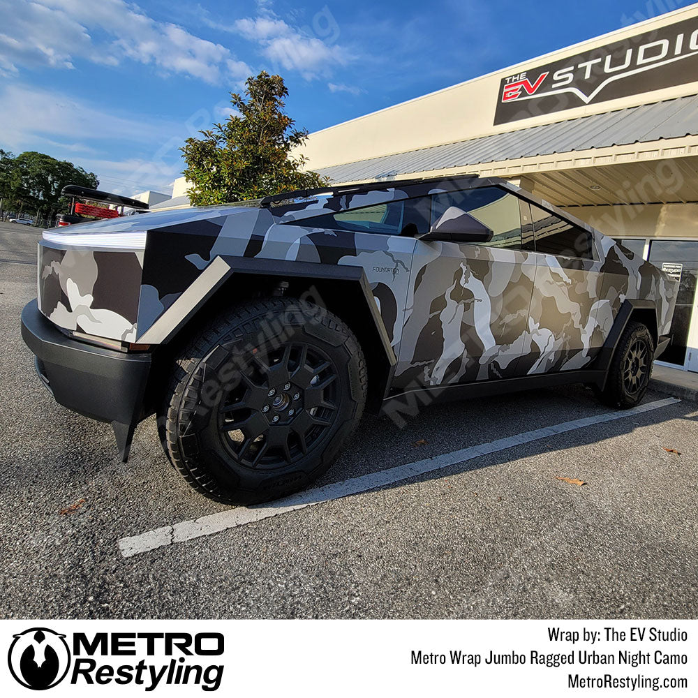 black cybertruck camo wrap