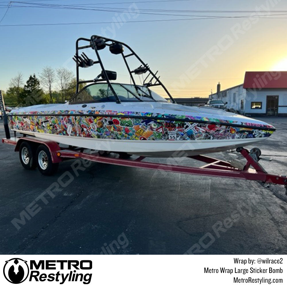 large sticker bomb boat wrap