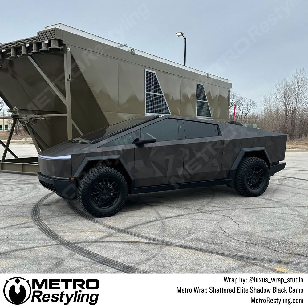 black shattered camo cybertruck wrap