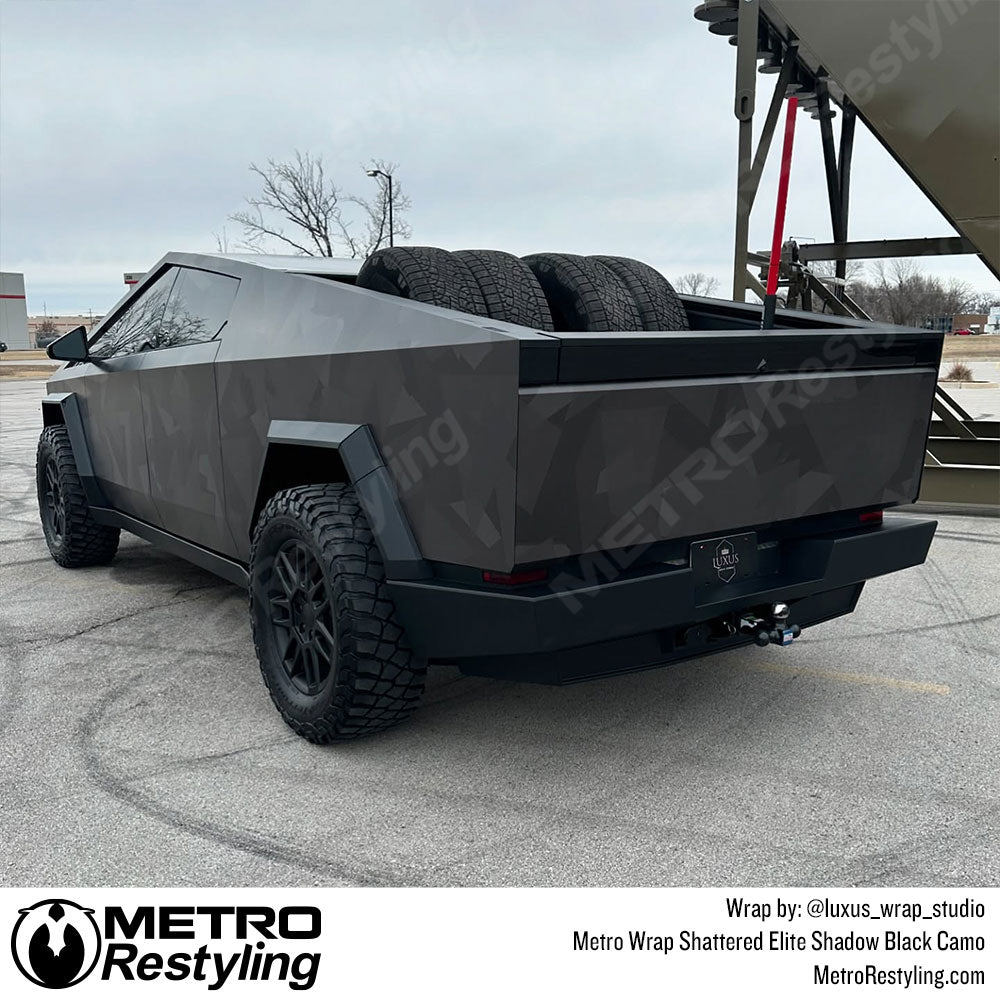 black shattered camo cybertruck wrap