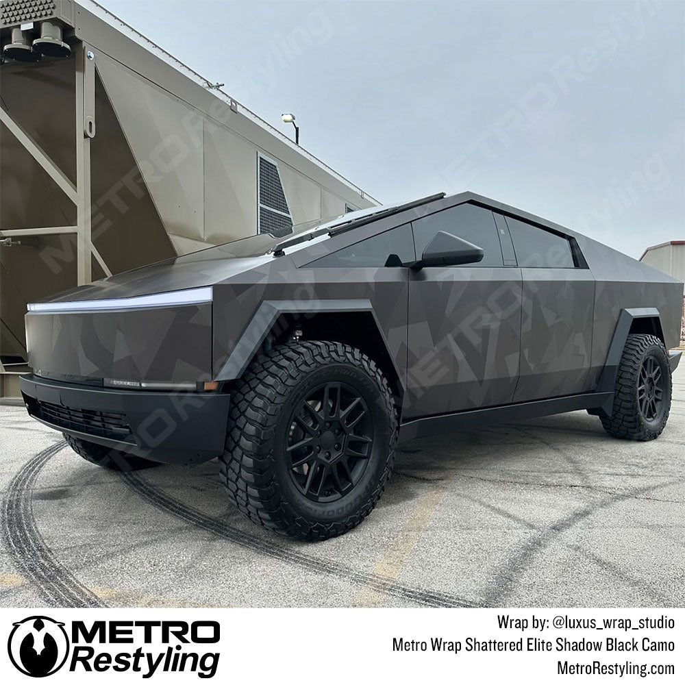 black shattered camo cybertruck wrap