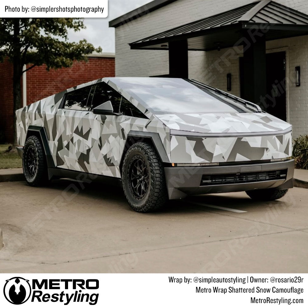 white shattered camo cybertruck wrap