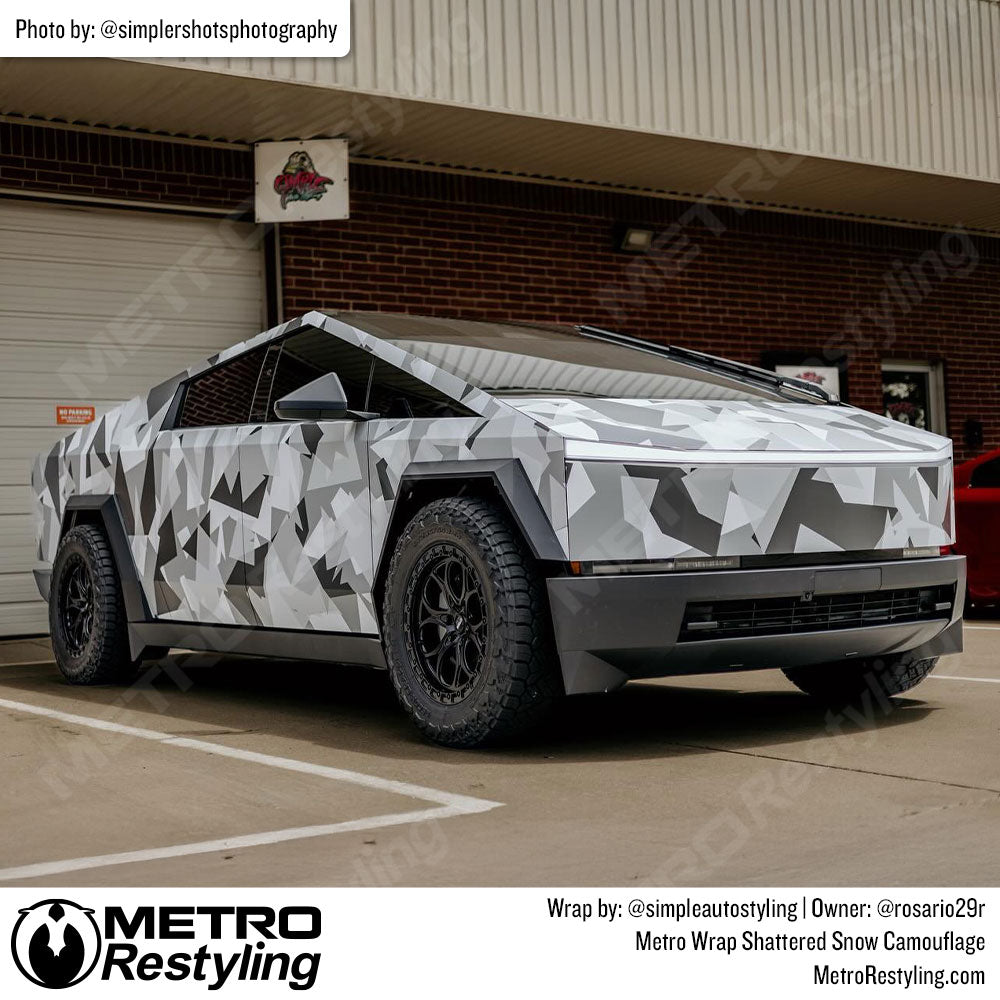 white shattered camo cybertruck wrap