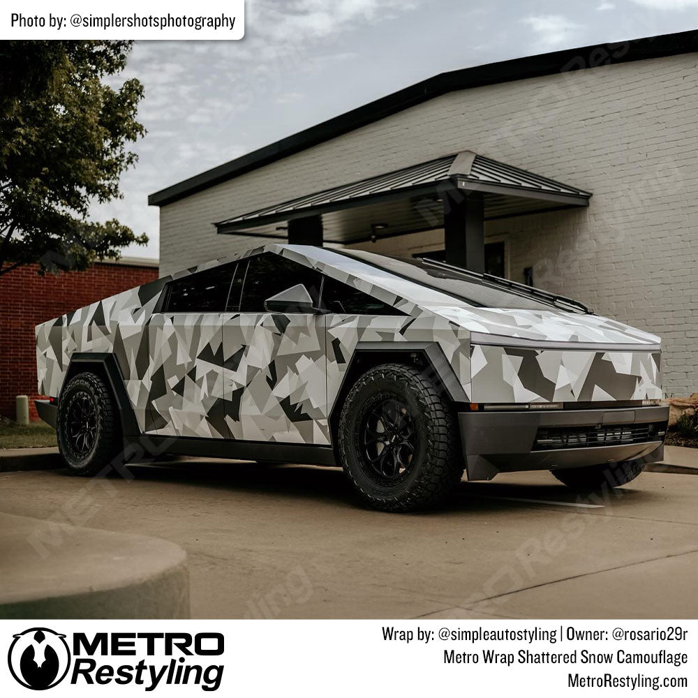 white shattered camo cybertruck wrap