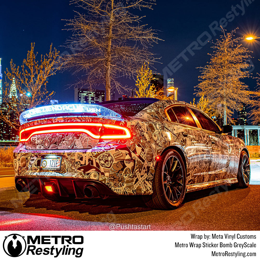Metro Wrap Large Grayscale Sticker Bomb Vinyl Wrapped Dodge