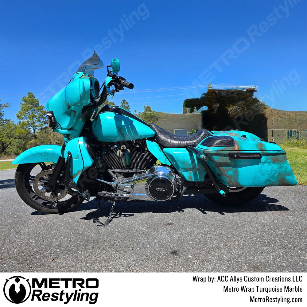 turquoise marble motorcycle wrap