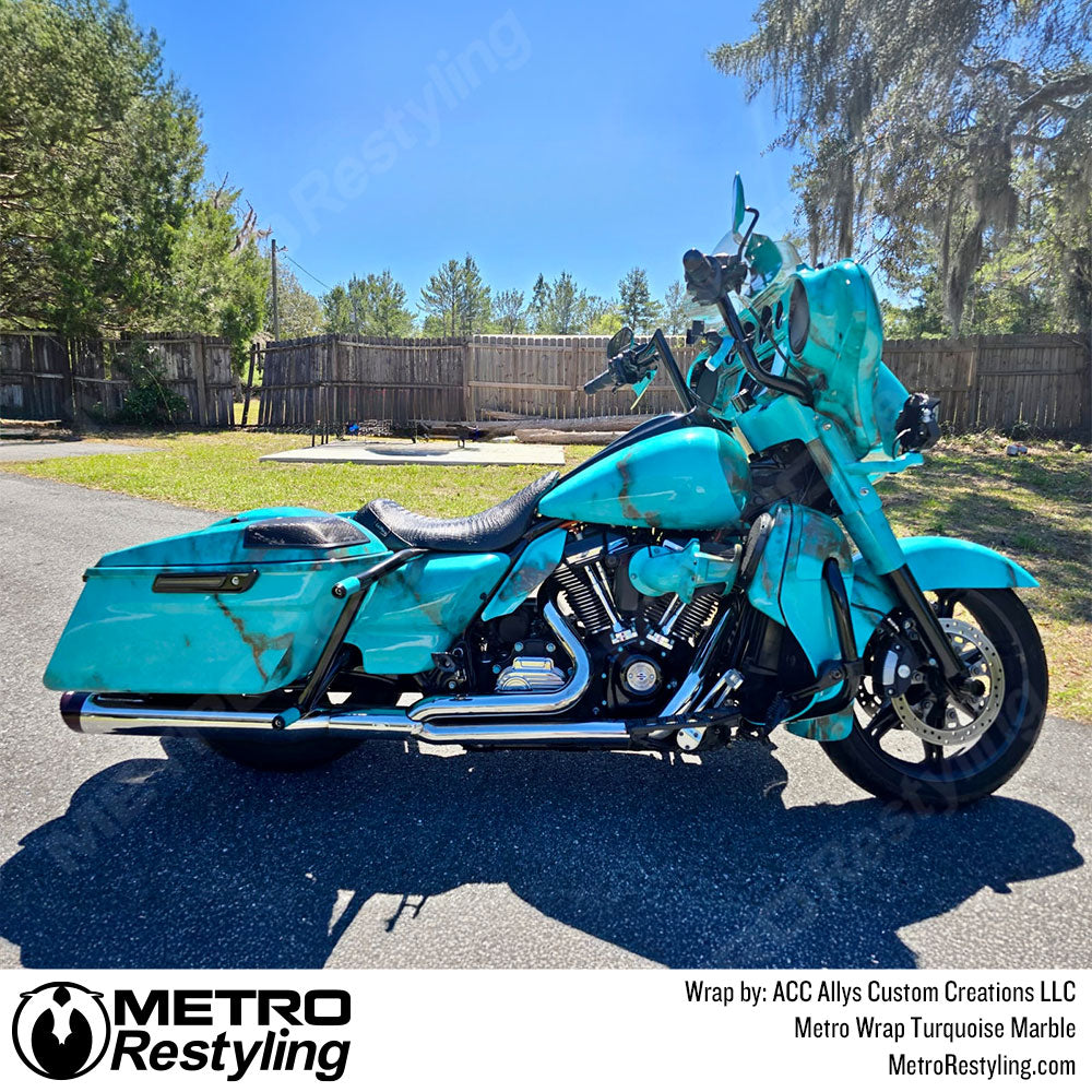 turquoise marble motorcycle wrap