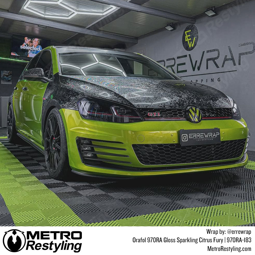 car with green vinyl car wrap