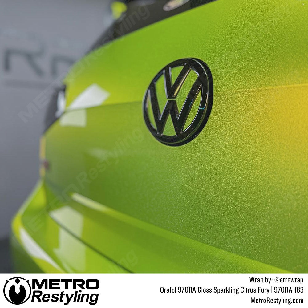 car with green vinyl car wrap