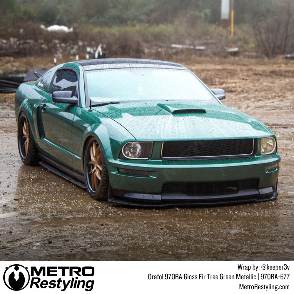 metallic green mustang wrap