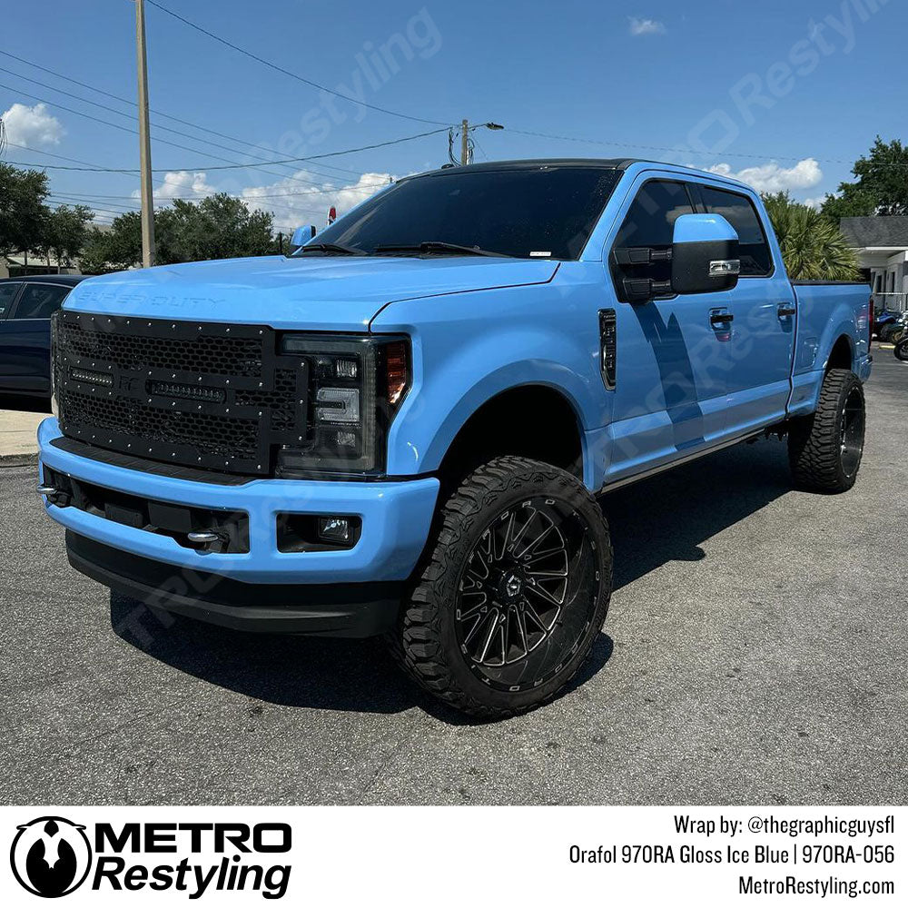 light blue truck wrap