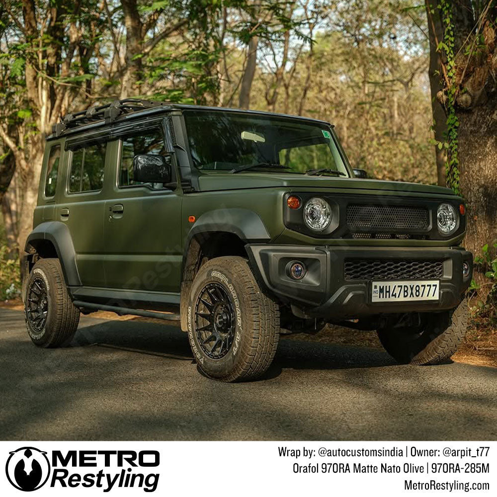 matte military green suv wrap
