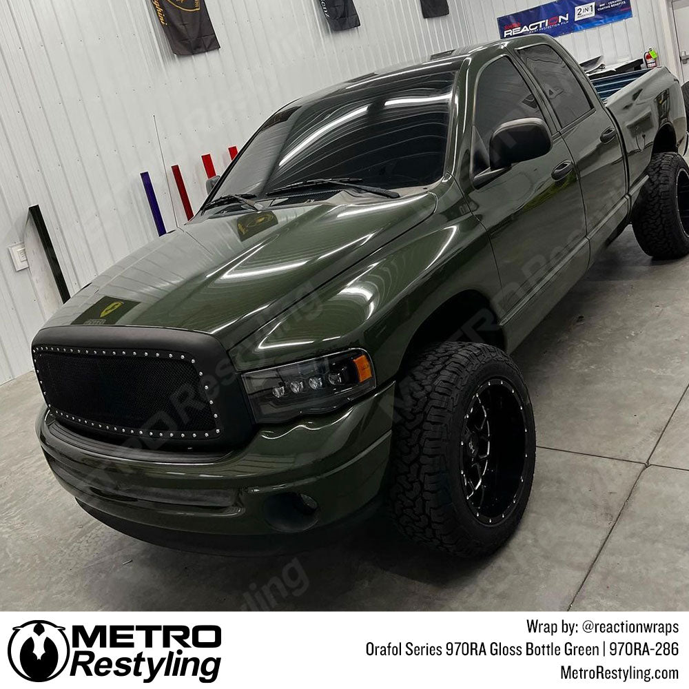 Gloss Bottle Green Vinyl Wrapped Dodge Ram
