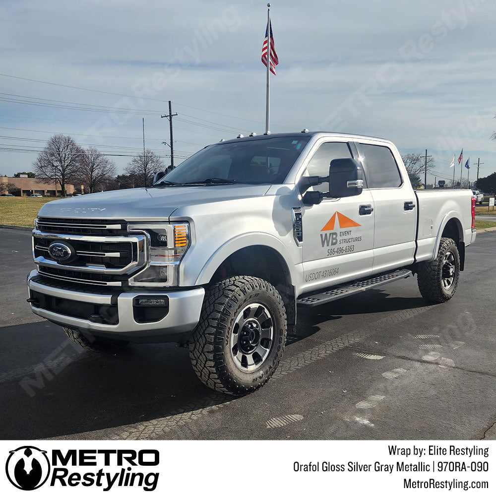 silver commercial truck wrap
